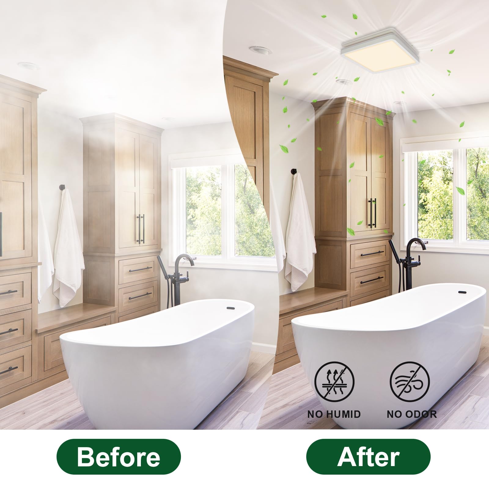 Akicon 80CFM Bathroom Exhaust Fan with Dimmable LED Light & Nightlight - Ultra Quiet 2.0 Sones Ceiling Ventilation Fan, 15W 3CCT Shower Light for Home Bathroom - Perfect for Moisture Control & Air Circulation in Bathrooms, Showers, and Laundry Rooms (Square, White)