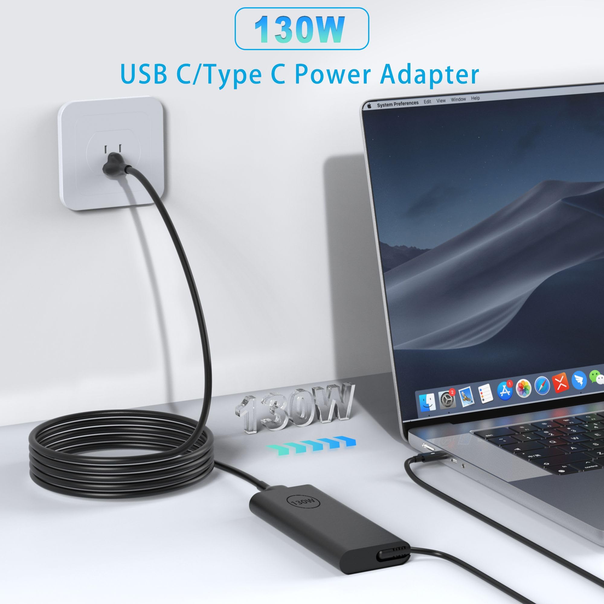 130W USB-C Laptop Charger for Dell XPS 15 2-in-1 9575/XPS 17/Precision 5530 5550 5750 3560 - Compatible with DA130PM170 HA130PM170 0K00F5 K00F5 - Fast Charging AC Adapter Power Cord for Home Office Travel