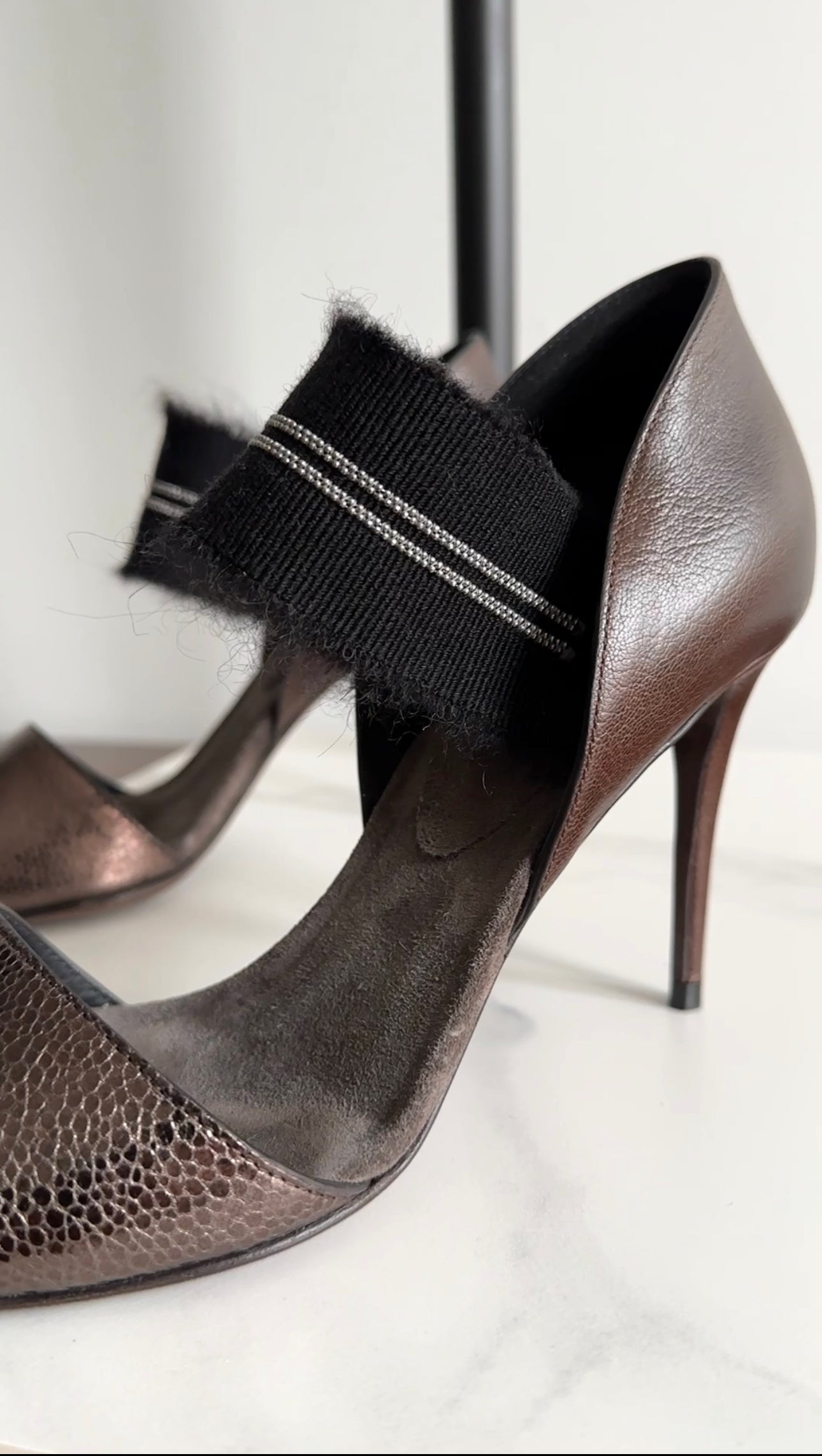 Brunello Cucinelli Brown Leather Monili High Heel D'Orsay Pumps Women's Size 36.5 EU | Luxury Designer Shoes for Office, Party & Special Occasions