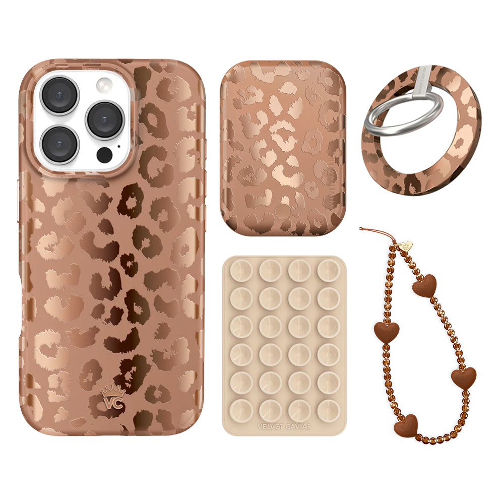 Bronze Chrome Leopard iPhone Case with Grip - Stylish Protective Cover for iPhone 13/14/15 Pro Max - Perfect for Everyday Use, Travel, and Fashion Accessories