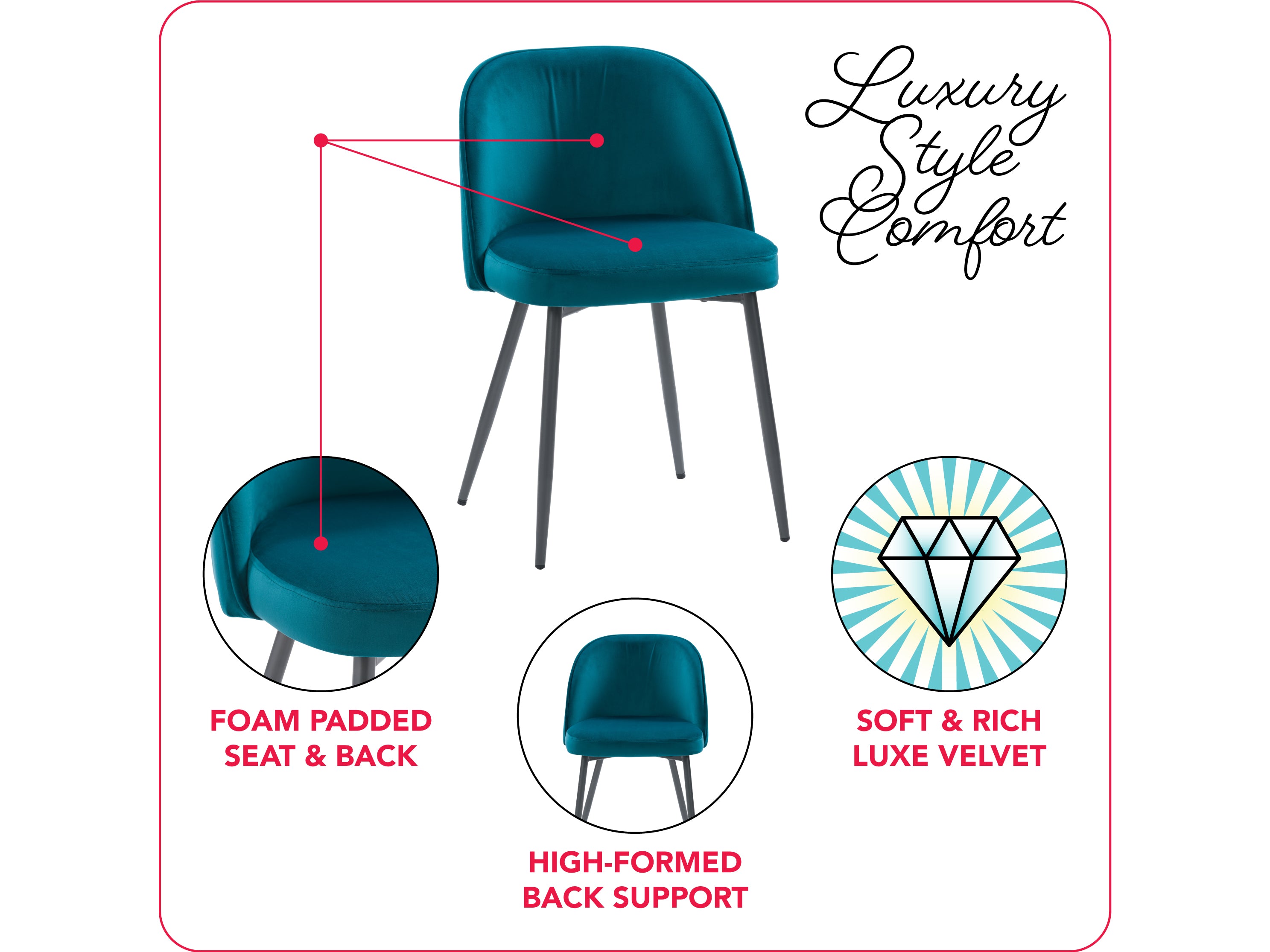 Luxury Teal Velvet Side Chair - Mid-Century Modern Accent Chair with Solid Wood Legs for Living Room, Bedroom, or Office - Comfortable & Stylish Seating for Home Decor