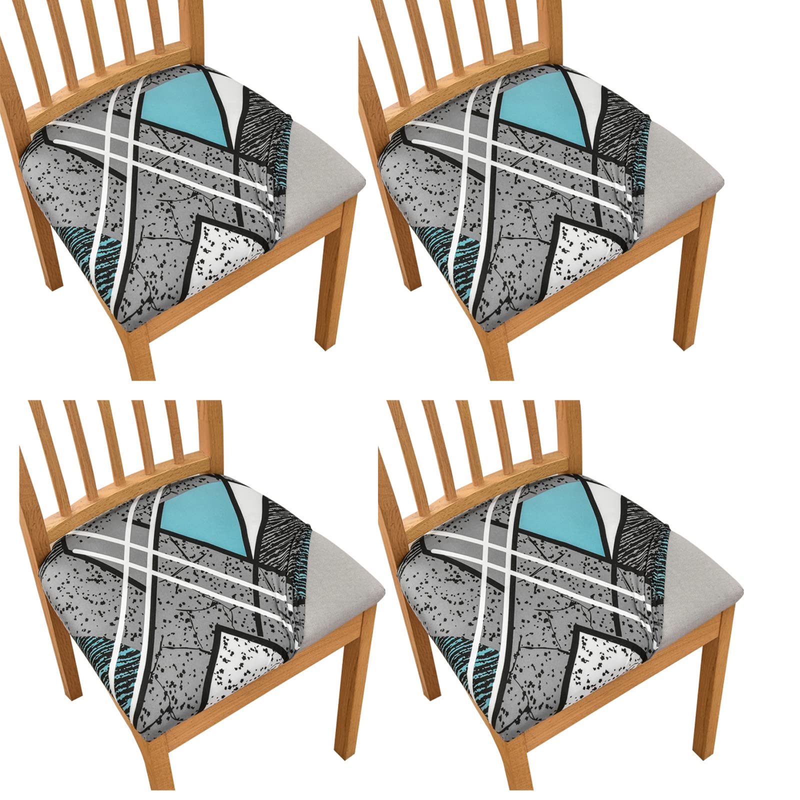 HAOYONG 4PCS Stretch Chair Seat Covers - Printed Square Dining Chair Cushion Slipcovers, Removable Kitchen & Dining Room Upholstery Protector - Perfect for Home, Office, Restaurant Decor