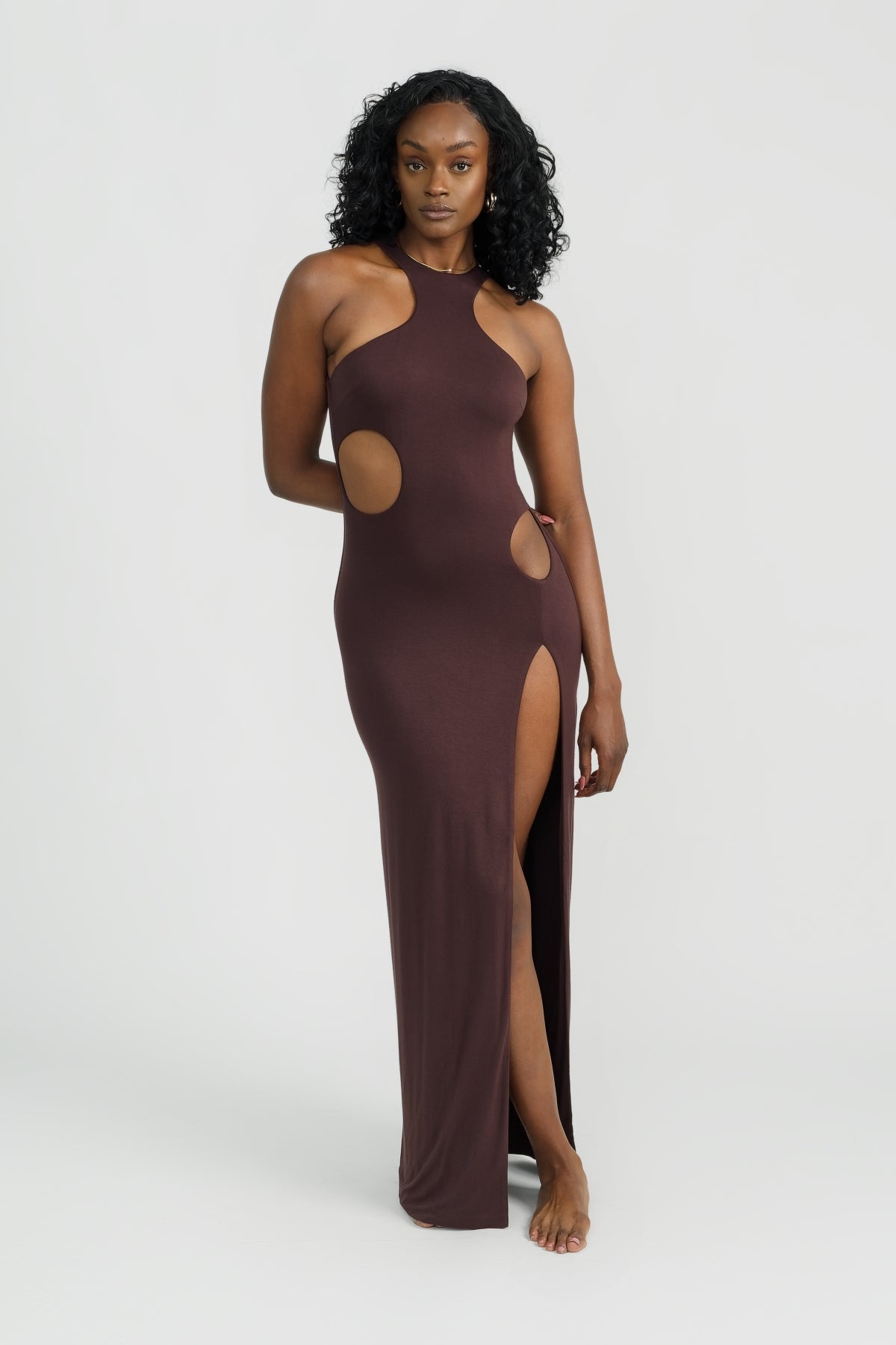 Elegant Capri Maxi Dress in Chocolate Brown - Perfect for Summer Beach Vacations & Casual Outings