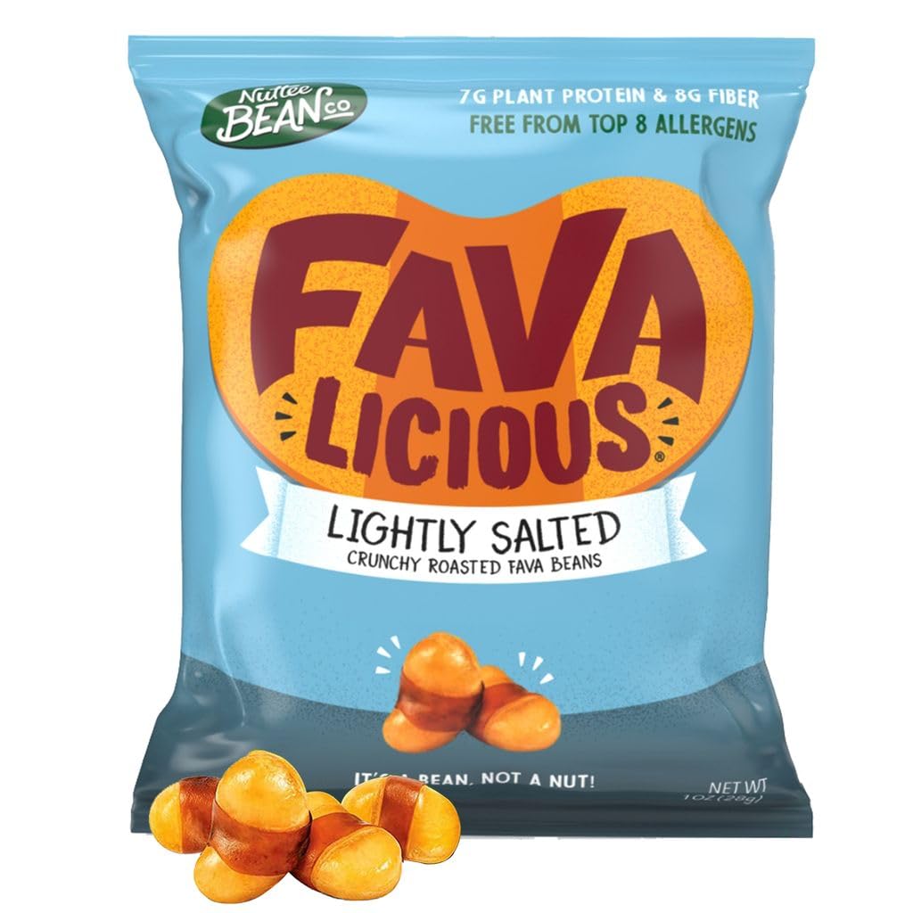 Nuttee Bean Co. Lightly Salted Roasted Fava Beans - 24 Pack | Healthy Vegan Snacks, High Protein Crunchy Snack for Work, Travel & Keto Diet