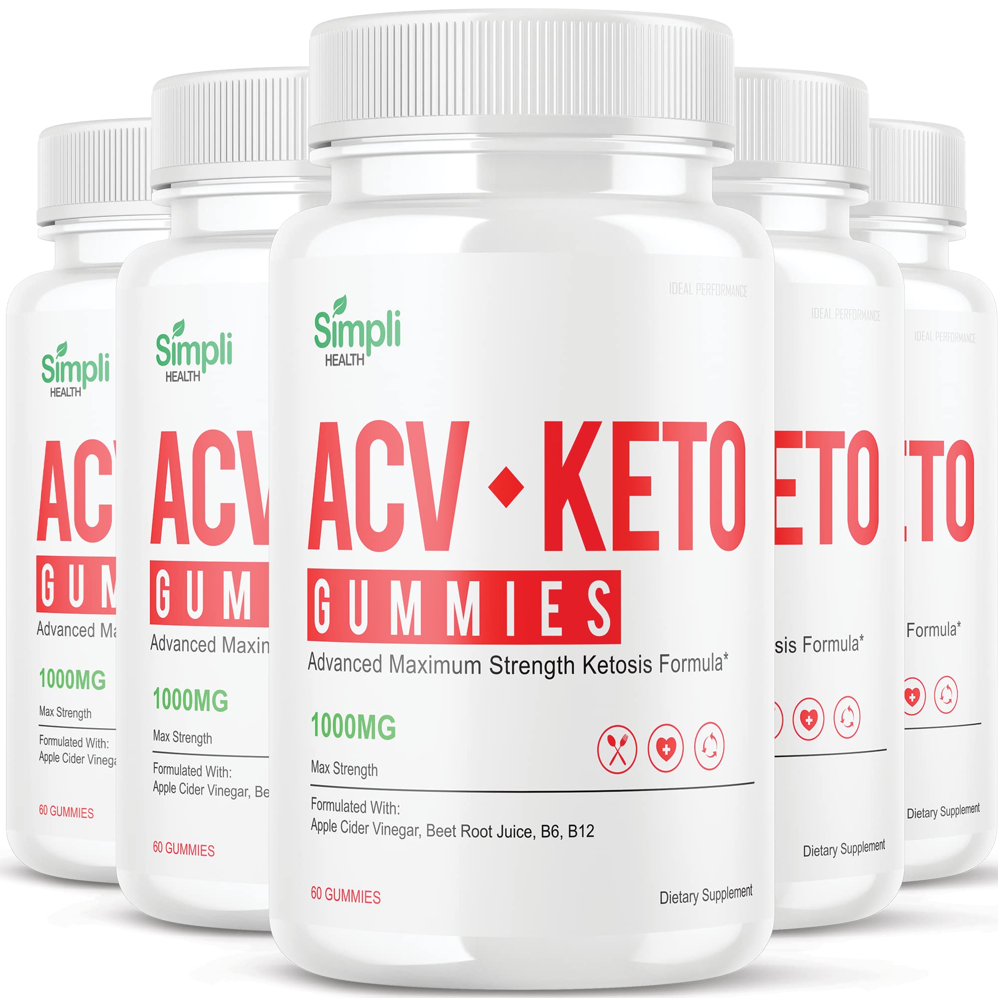 IDEAL PERFORMANCE (5 Pack) Simpli ACV Ketos Gummies - Apple Cider Vinegar Keto Gummy Supplement for Weight Loss & Digestion - 300 Gummies - Perfect for Ketogenic Diet & Healthy Lifestyle