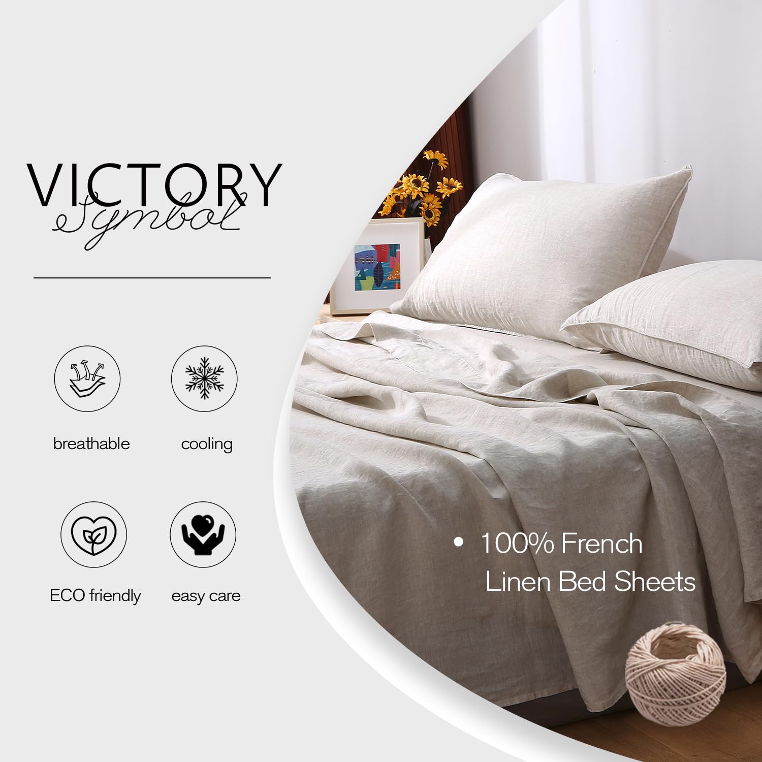 Premium 100% Organic French Linen Bed Sheet Set - Stone Washed Flax 4 Piece (1 Flat Sheet, 1 Fitted Sheet, 2 Pillow Cases) - California King Size - Natural Linen Fabric - Breathable & Eco-Friendly Bedding for Luxury Hotels & Home Master Bedrooms
