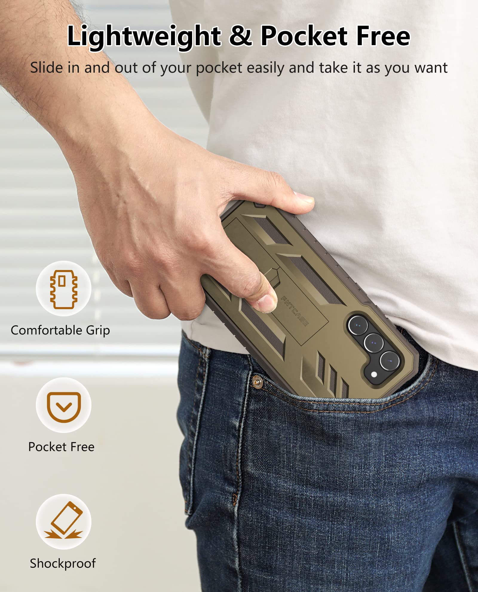 FNTCASE for Samsung Galaxy S23 Case - Military Grade Shockproof Protective Cover with Built-in Screen Protector & Kickstand | Dual Layer Rugged Design, Drop Proof Full Protection for 6.1