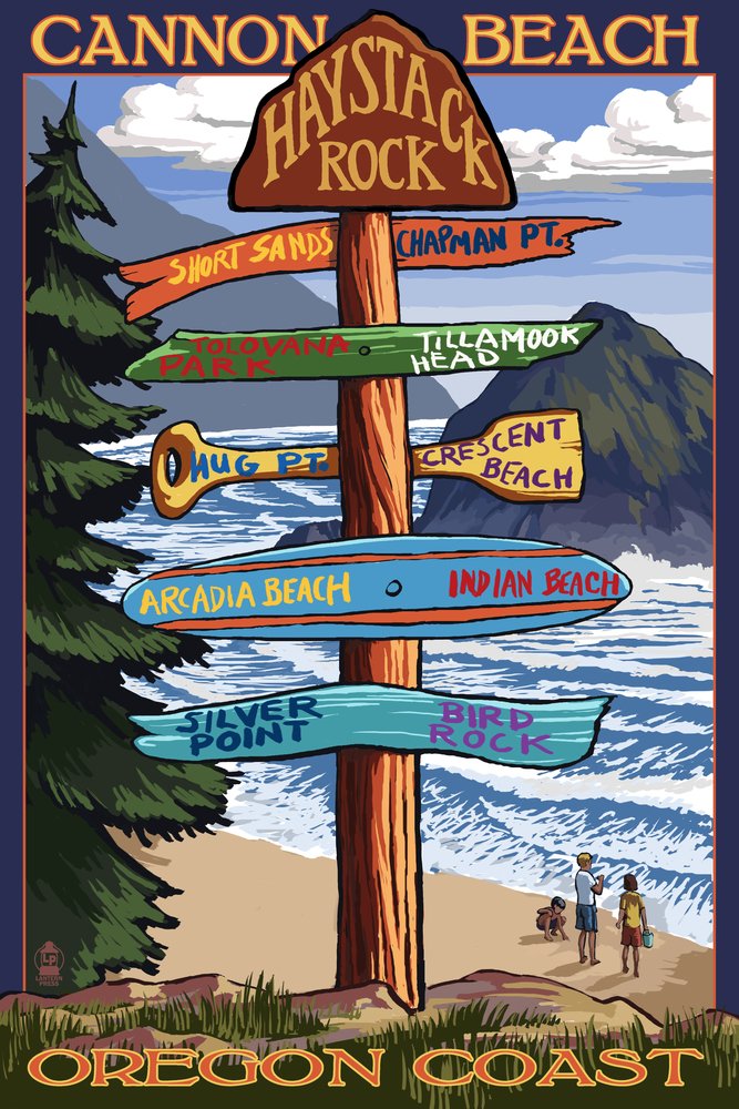 Oregon Cannon Beach Sign - 24x36 Gallery Quality Metal Wall Art, Aluminum Home Decor for Coastal & Beach House Style
