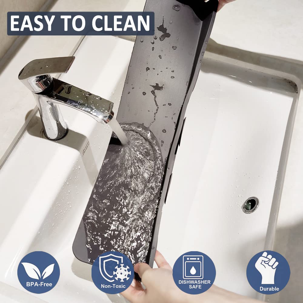 VALINK Sink Splash Guard with Suction Cups - 17.3 Inch Water Barrier for Bathroom & Kitchen Sink - Prevent Water Splashes While Washing Dishes, Brushing Teeth & Handwashing