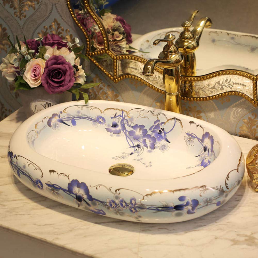 LEFEDA Blue and White Porcelain Vessel Sink - Handcrafted Jingdezhen Ceramic Countertop Bathroom Sink, Round Wash Basin for Modern Vanities - Perfect for Powder Rooms, Guest Baths & Spa-Style Retreats