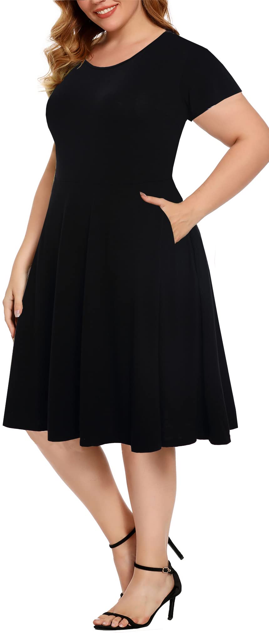 BEDOAR Women's Plus Size Summer Dresses - Flattering Empire Waist, Knee-Length Casual Dress with Pockets | Perfect for Beach Vacations, Brunch Dates & Summer Outings