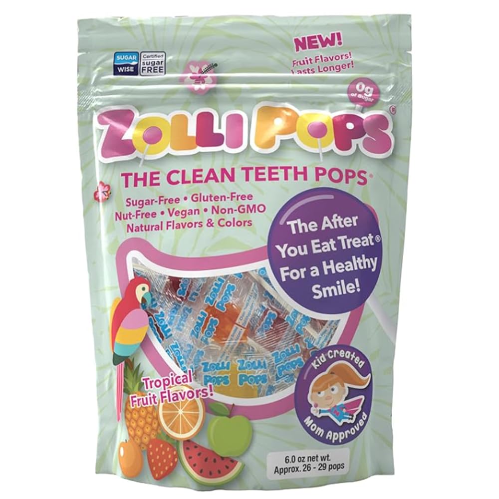 Zollipops Sugar-Free Lollipops for Kids - Clean Teeth Pops with Xylitol, Anti Cavity Candy in Tropical Flavors (6oz) - Healthy Halloween Treats & Birthday Party Favors