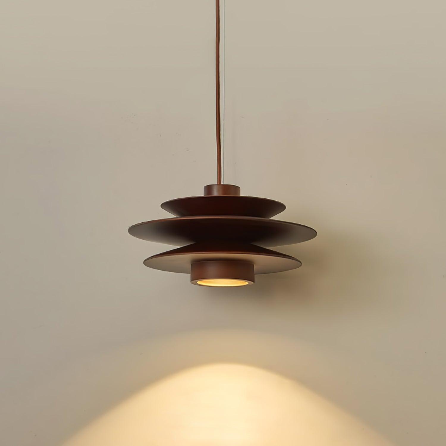 Cascade Wooden Disc Pendant Lamp - Modern Scandinavian Style Hanging Light Fixture for Dining Room, Bedroom, or Living Room Decor