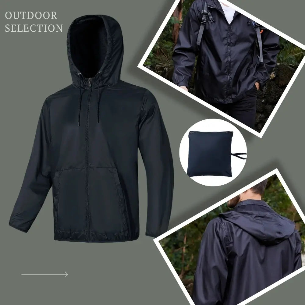 Lightweight Men's Packable Full Zip Windbreaker Jacket - Water-Resistant & Breathable for Outdoor Hiking, Running, and Travel
