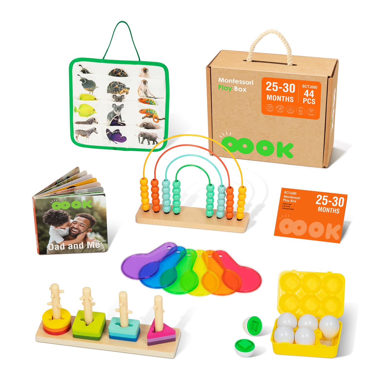 OOOK Montessori Toys for 2 Year Olds - 7-in-1 Educational Learning Set with Busy Book, Shape Matching Eggs, Stacking Blocks & Counting Abacus | Toddler Brain Development & Fine Motor Skills Toys for Preschool Learning | Perfect for Home, Classroom & Travel Playtime