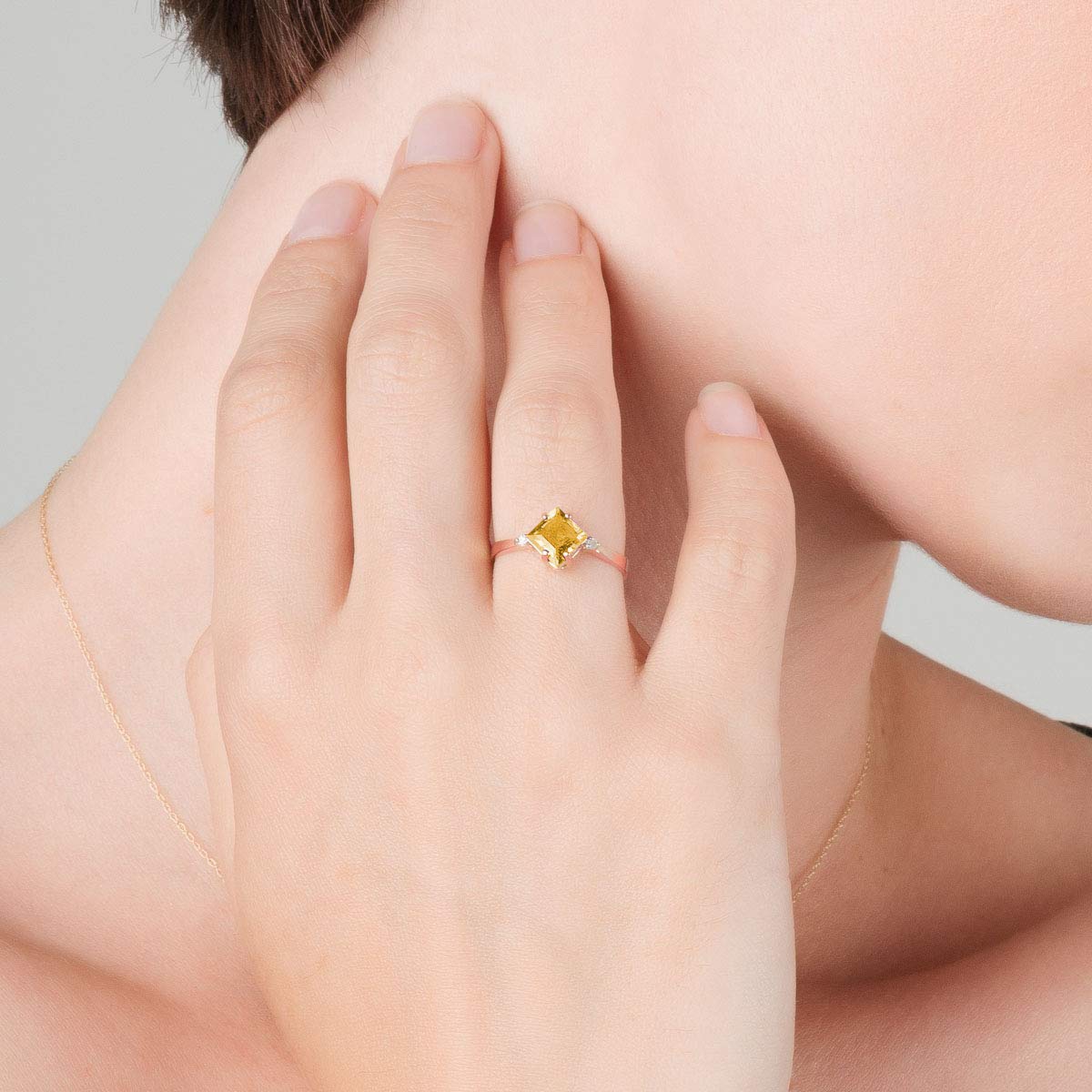 14K Rose Gold Petite Ring with Citrine & Diamond Accent - Galaxy Gold GG Elegant Jewelry for Women, Perfect for Anniversary, Birthday & Special Occasion Gifts