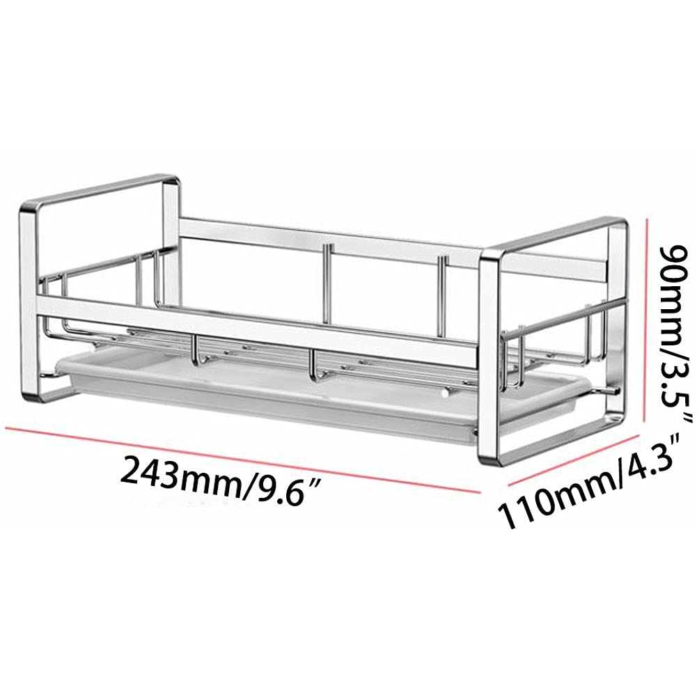 Stainless Steel Kitchen Sink Organizer - Dish Soap & Sponge Holder, Scrub Brush Caddy, Rust-Proof Countertop Cleaning Tool (9.64 x 4.33 x 3.54 inches) - Perfect for Kitchen, Bathroom & Utility Sink Organization