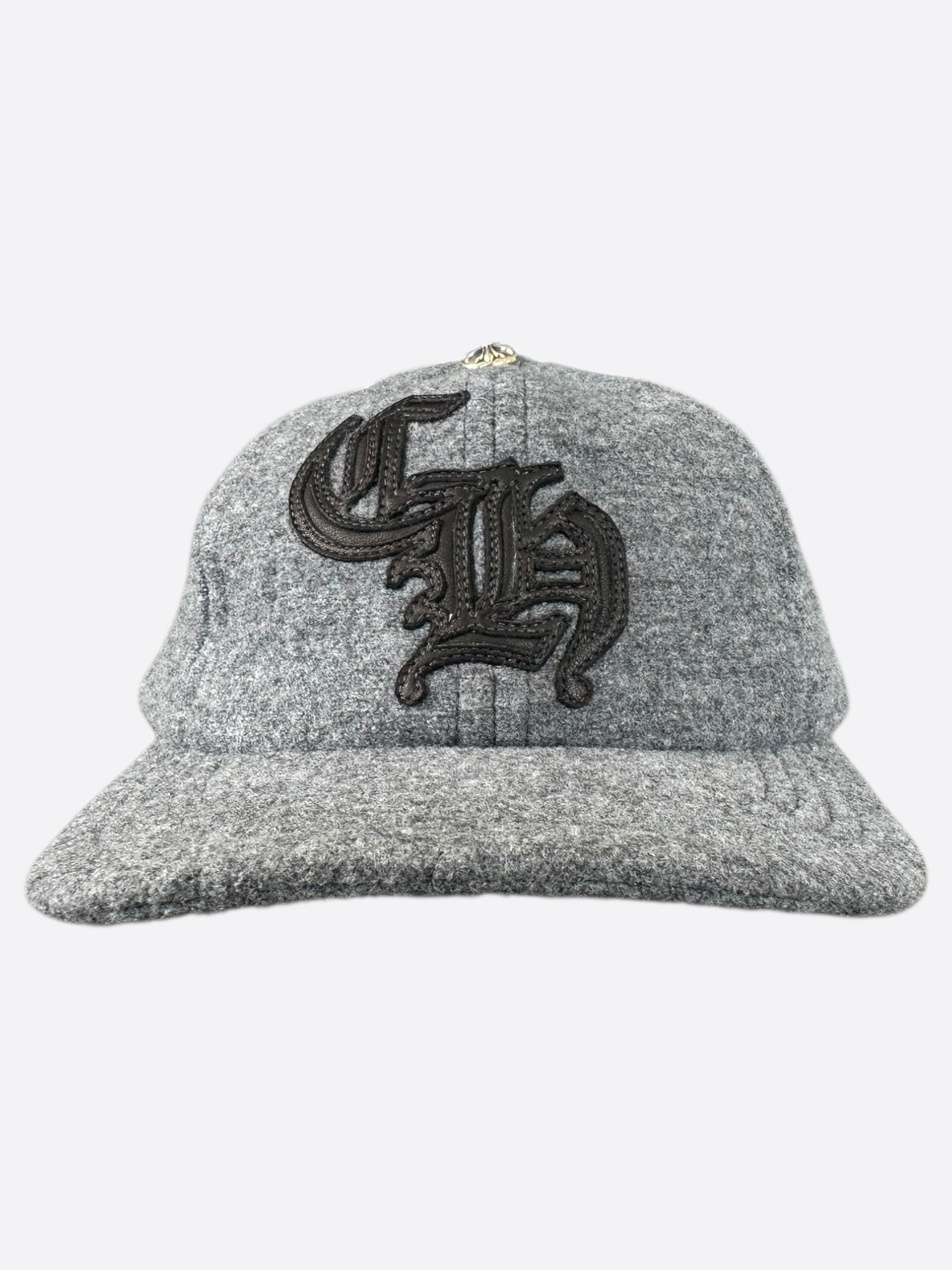 Chrome Hearts Grey & Black Leather CH Logo Wool Beanie - Stylish Winter Hat for Men & Women, Perfect for Cold Weather & Outdoor Activities