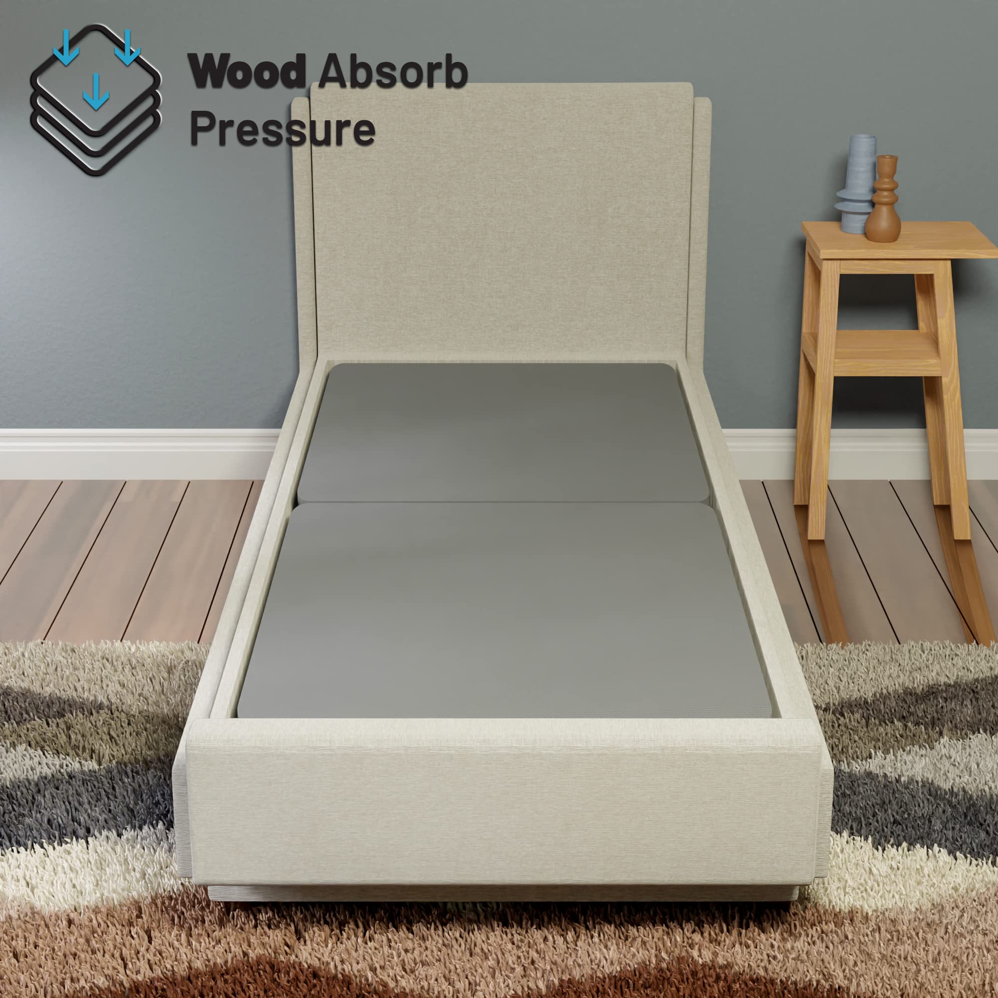 Premium Fully Assembled Bunkie Board for Mattress Support - Twin Size, Grey - Sturdy Bed Foundation for Bunk Beds, Platform Beds & Daybeds