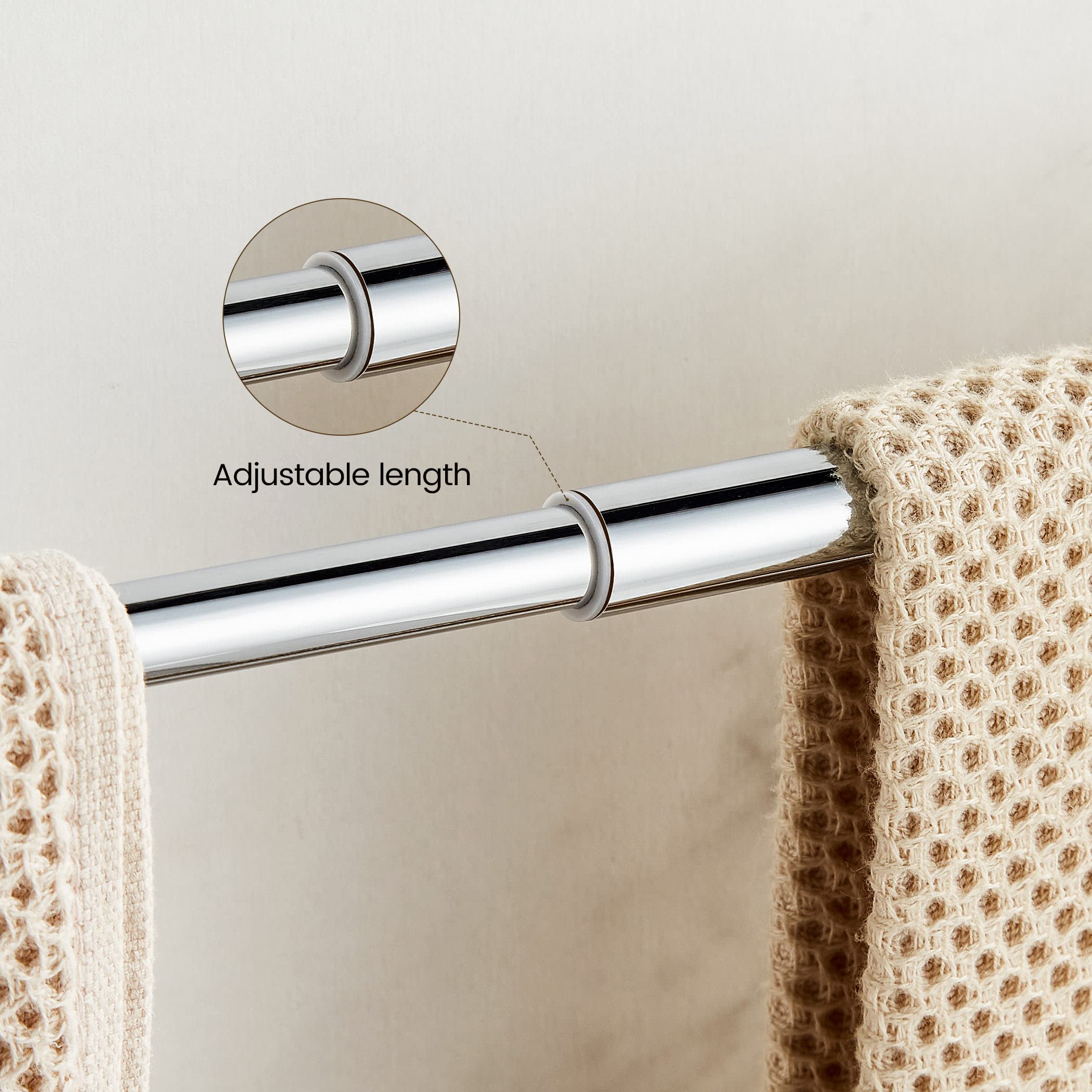 WOLIBEER Adjustable Stainless Steel Towel Bar - Chrome Expandable Towel Rack for Bathroom, Wall Mounted Towel Holder with Crystal Accents - Perfect for Modern Bathrooms, Spa, and Luxury Home Decor