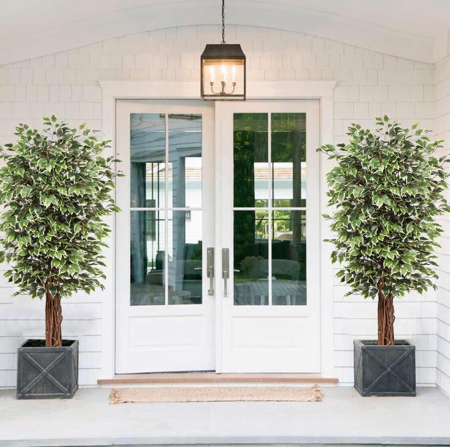 6ft Artificial Ficus Tree in Pot - Realistic Silk Plant with Green & White Leaves, Natural Trunk - Perfect for Indoor/Outdoor Home, Office, Garden, and Patio Decor