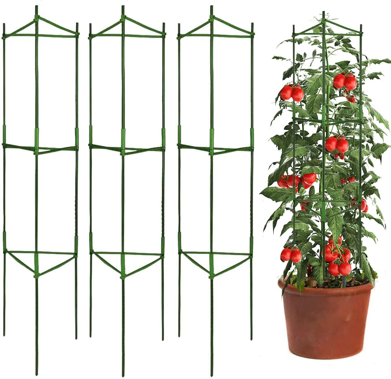 3 Packs 48 Inch Adjustable Tomato Cages - Heavy Duty Plant Supports for Tomatoes, Vegetables, Flowers & Climbing Plants | Garden Trellis for Outdoor Gardening, Backyard Farming & Vertical Growing