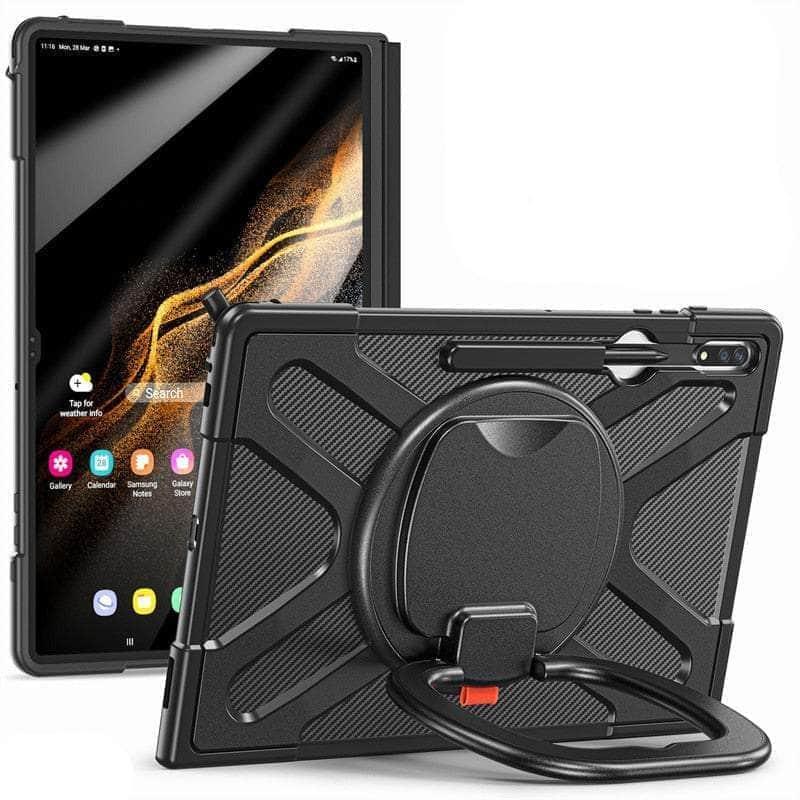Samsung Galaxy Tab S9 Ultra 360° Rotating Hand Strap Stand Shockproof Rugged Case - Perfect for Work, Travel & Outdoor Activities