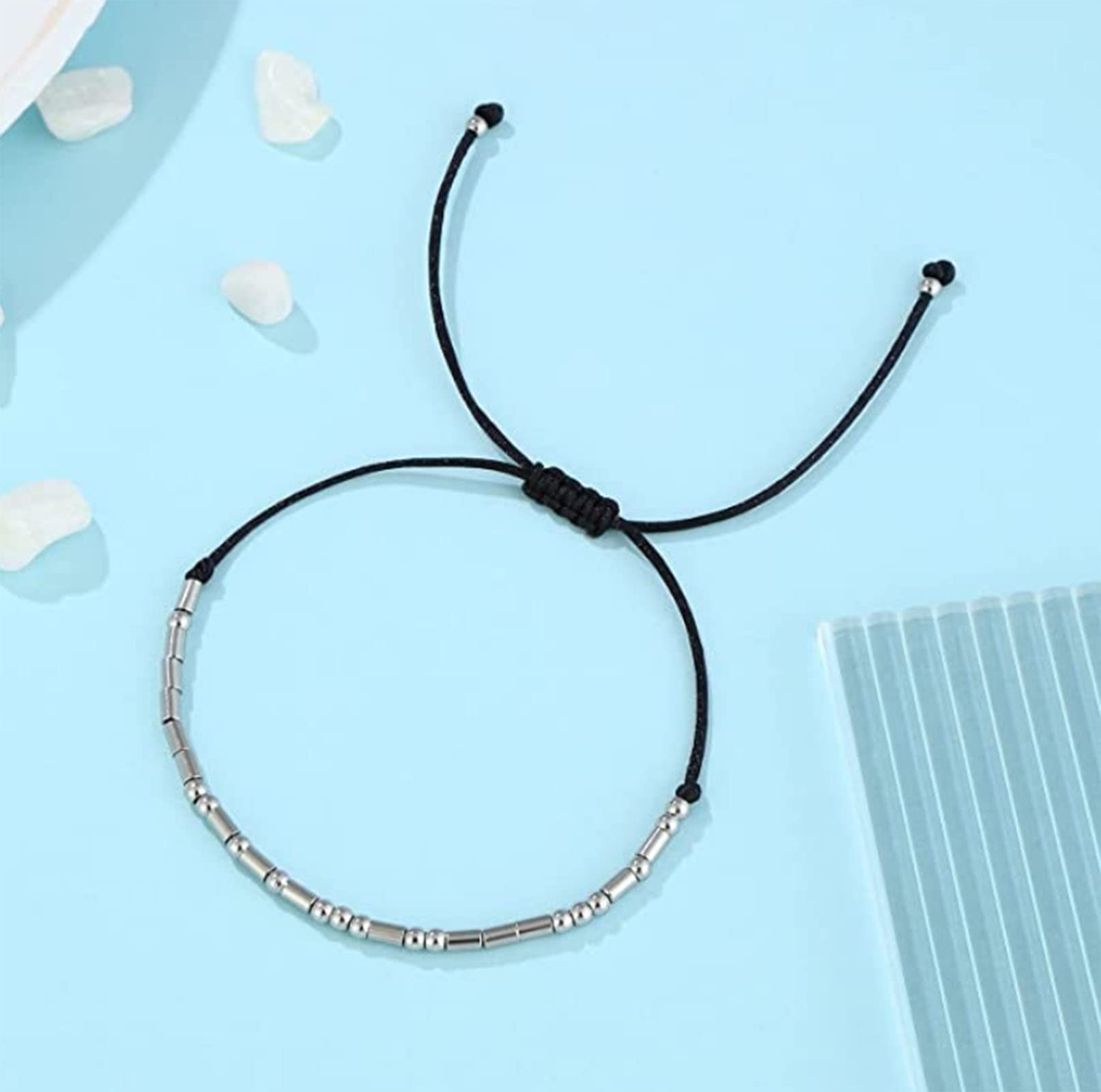 Custom Morse Code Bracelet - Personalized Adjustable String Bracelet with Inspirational Message - Unique Friendship Gift for Women, Girls, Mom & Family - Perfect for Birthdays, Anniversaries & Special Occasions