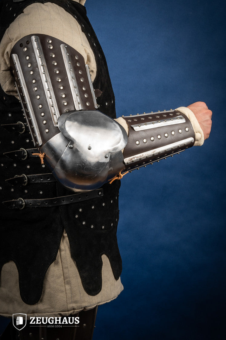 Medieval Splinted Arm Armor - Brown Leather Bracer for LARP, Cosplay & Renaissance Faires - Authentic Knight Armor Replica