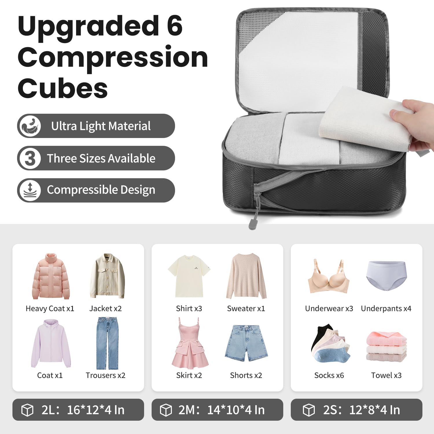 8-Piece/6-Piece/4-Piece Compression Packing Cubes for Travel - Lightweight Luggage Organizer Set | Durable Suitcase Organizer Bags | Perfect for Vacation, Business Trips & Backpacking