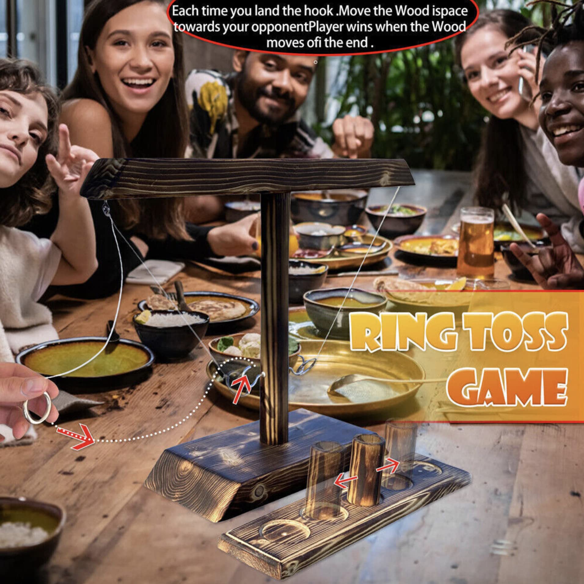 LKG® Wooden Ring Toss Drinking Game Set - Fun Hook & Ladder Party Game for Adults | Bar & Pub Entertainment | Perfect for Indoor Parties, Tailgates & Backyard Gatherings