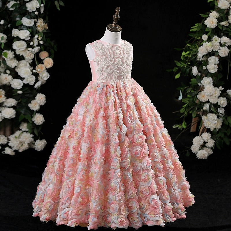Elegant Baby Pink Sleeveless Floral Pageant Dress for Toddlers - Girls' Birthday Party Gown & Special Occasion Outfit - Perfect for Pageants, Photoshoots, and Celebrations