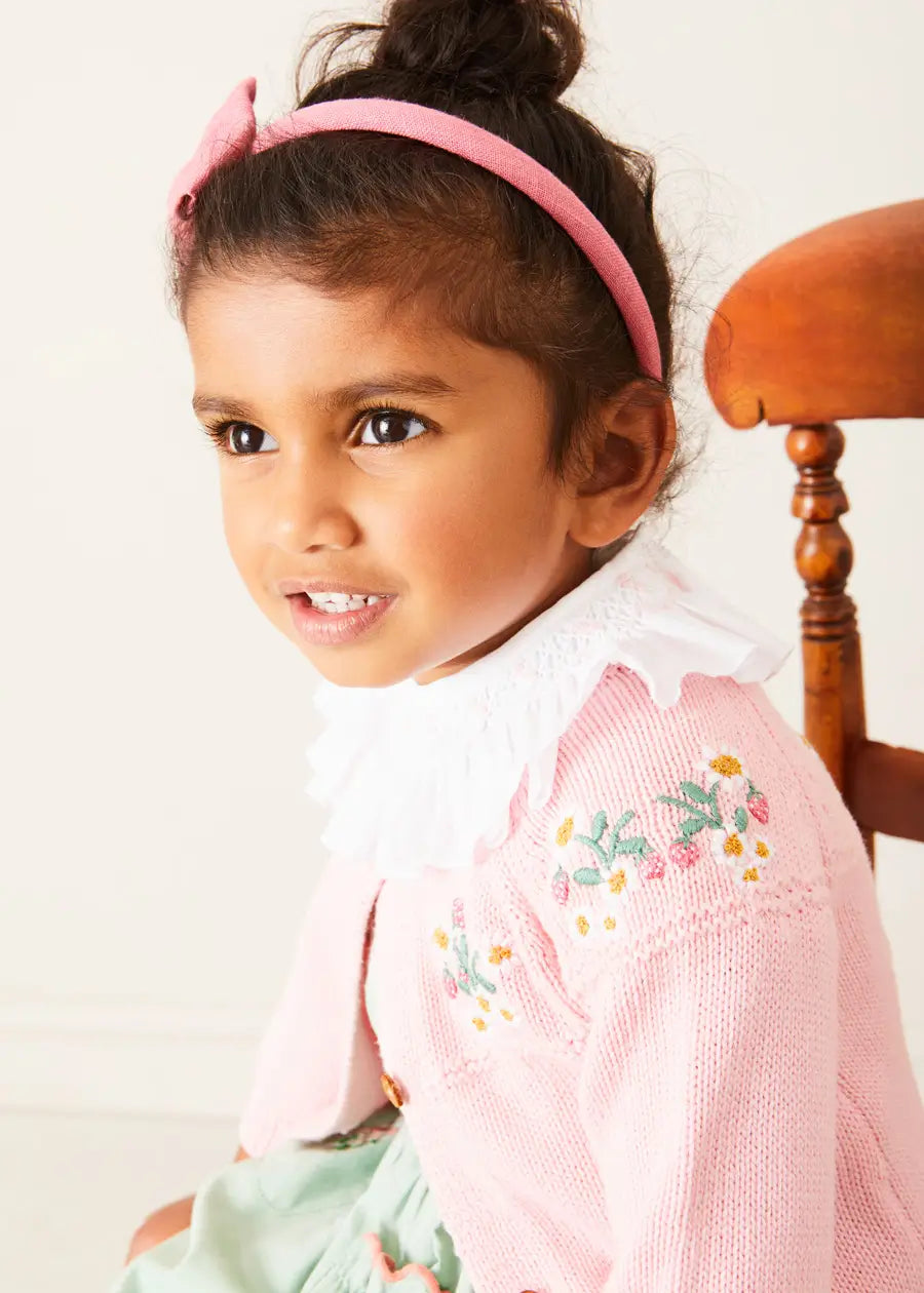 Pink Strawberry Embroidery Cardigan for Kids (12 Months to 6 Years) - Cute Spring Outfit & Photoshoot Dress