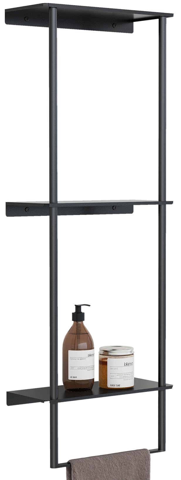 3-Tier Wall Mounted Bathroom Towel Rack with Shelf & Towel Bar - Space-Saving Towel Organizer for Bath, Shower & Spa (Matte Black) - Perfect for Small Bathrooms & Vanity Areas