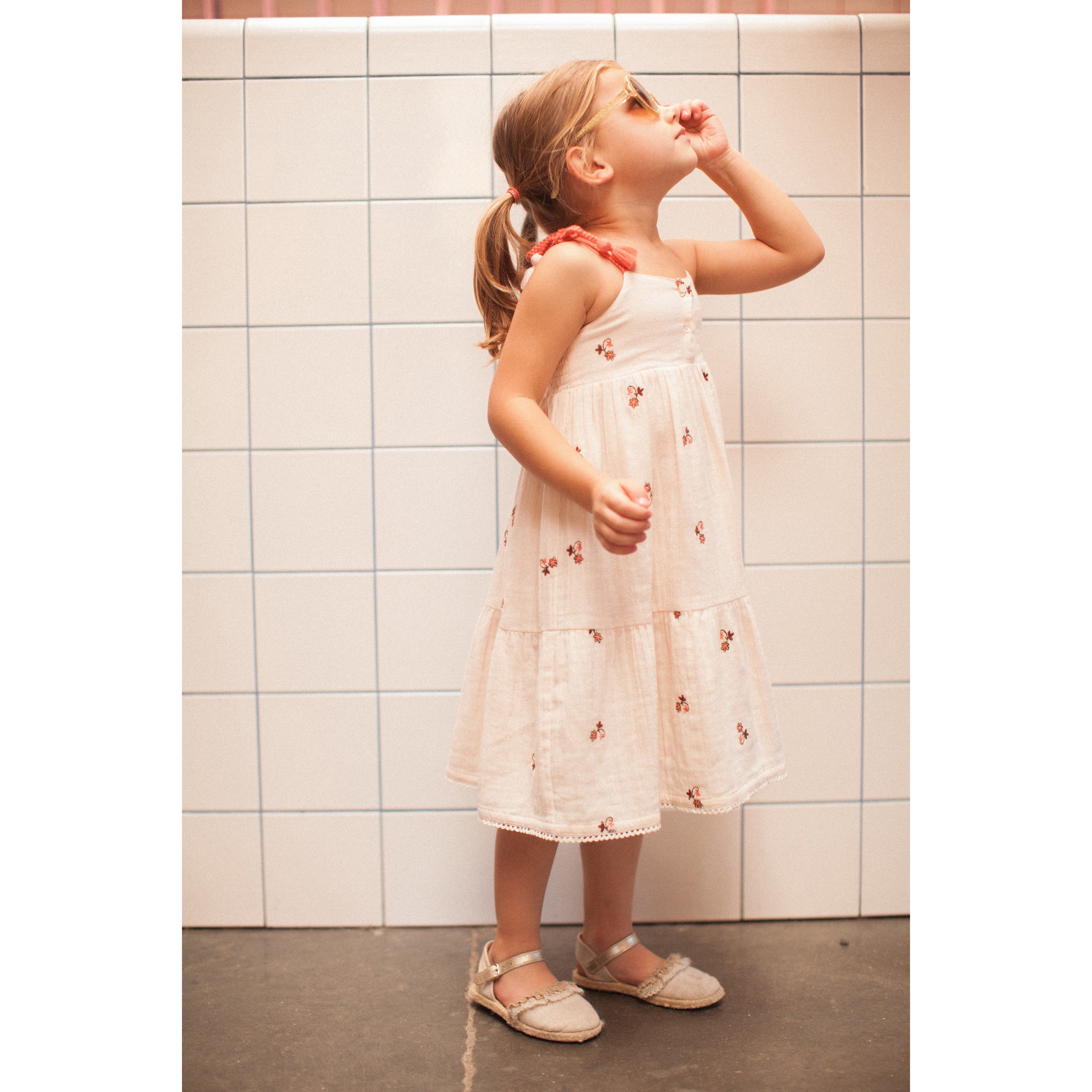 Bonheur du Jour Paris Girl Dress Pink - Elegant Floral Summer Dress for Girls | Perfect for Parties, Weddings & Special Occasions