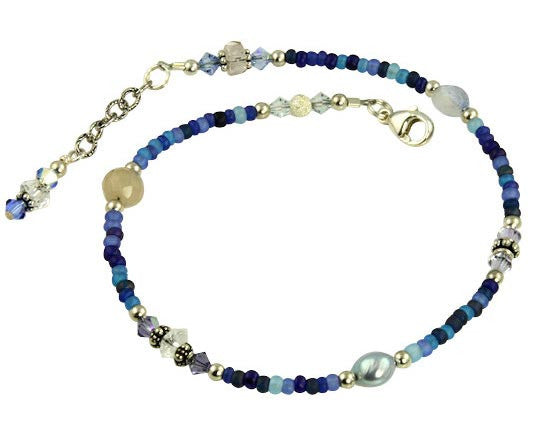 Winter Blue Crystal Beaded Anklet for Women - Elegant Bohemian Ankle Bracelet with Sparkling Beads - Perfect for Beach, Party & Summer Outfits