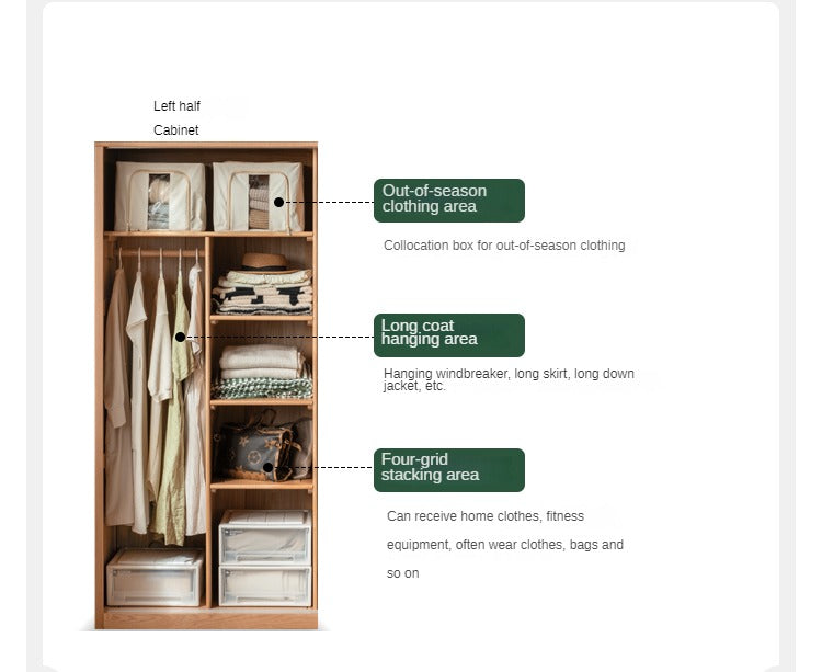 Solid Oak Wood Sliding Door Wardrobe Closet - Modern & Durable Storage for Bedroom, Living Room, or Walk-In Closet Organization