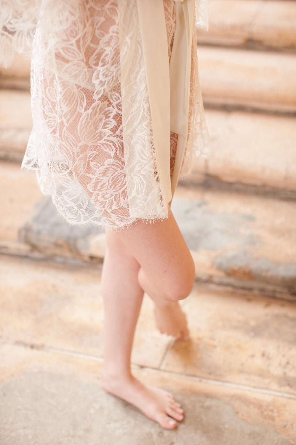 Ivory Tulip French Lace & Silk Kimono Robe - Elegant Loungewear for Women, Bridal Party, Spa & Special Occasions