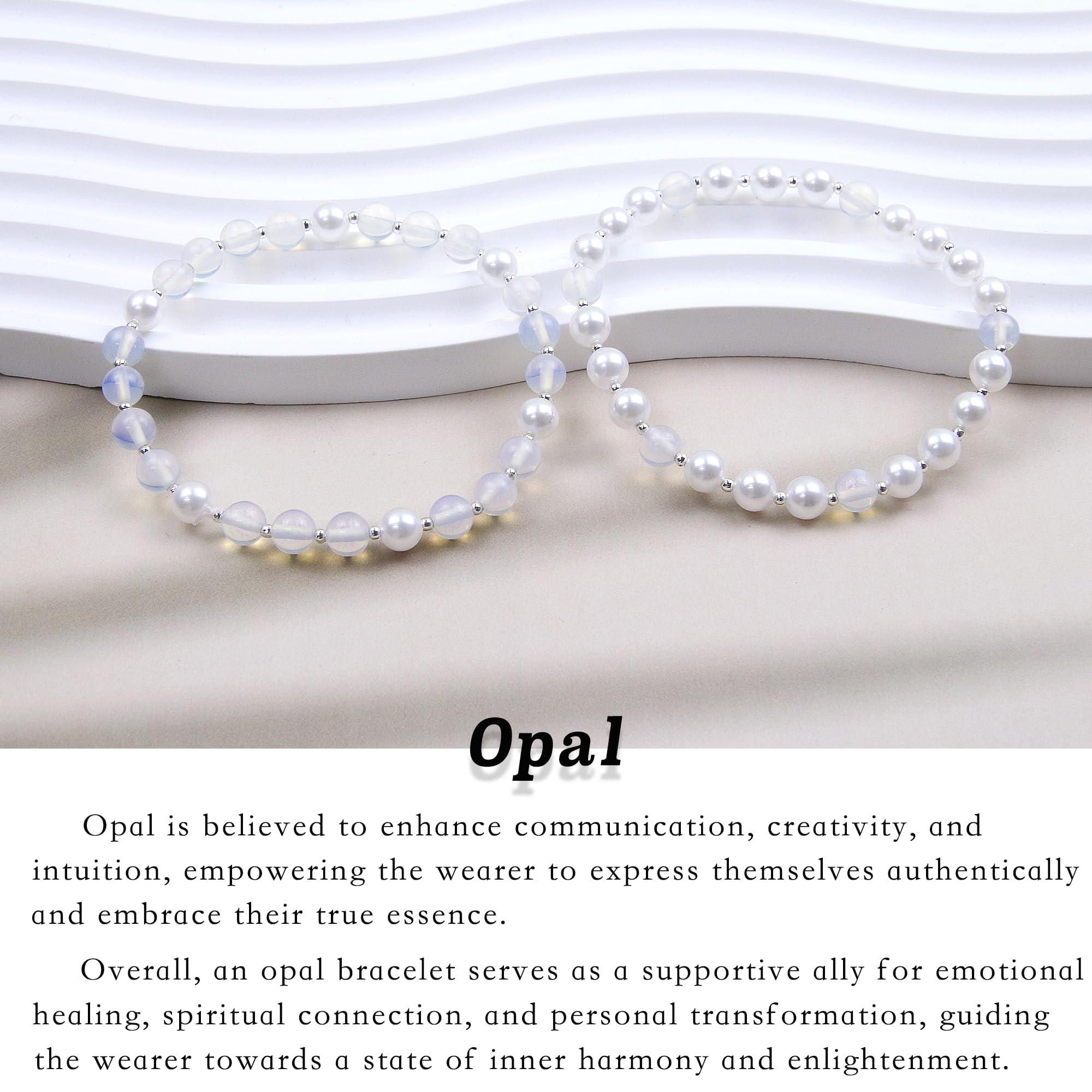 Opal Bracelet for Women - BFF Sister Friendship Bracelet Set of 2, Pearl Beaded Bracelets for Best Friends, Mother Daughter Matching Jewelry Gift - Perfect for Anniversaries, Birthdays and Special Occasions