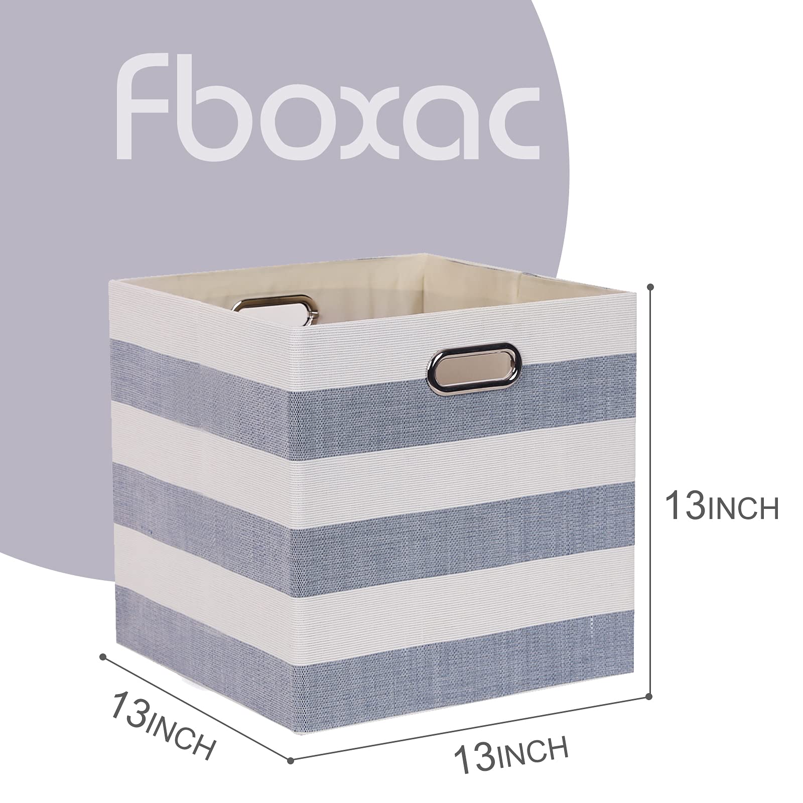 Foldable Fabric Cube Storage Bins 13x13 Inches with Handles - Set of 4 Collapsible Organization Baskets for Closet, Shelf, Cabinet & Bookcase - Large Capacity Drawer Organizers for Bedroom, Office & Kids Room - Grey-White Stripes (Perfect for Toy Storage, Laundry Sorting & Home Organization)