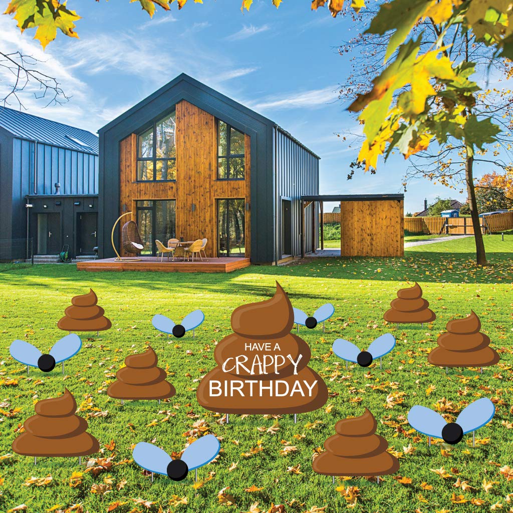 VictoryStore Funny Poop Emoji Yard Decorations - 13-Piece Birthday Display Set with Stakes for Outdoor Lawn & Garden Party Decor