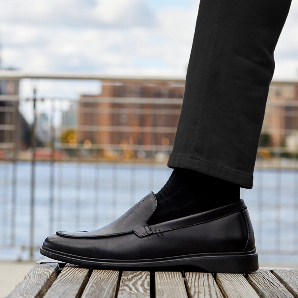 Premium Genuine Leather Loafer Shoes for Men - Classic Obsidian Black Slip-On Comfortable Casual Dress Shoes | Perfect for Office, Business, Wedding & Daily Wear