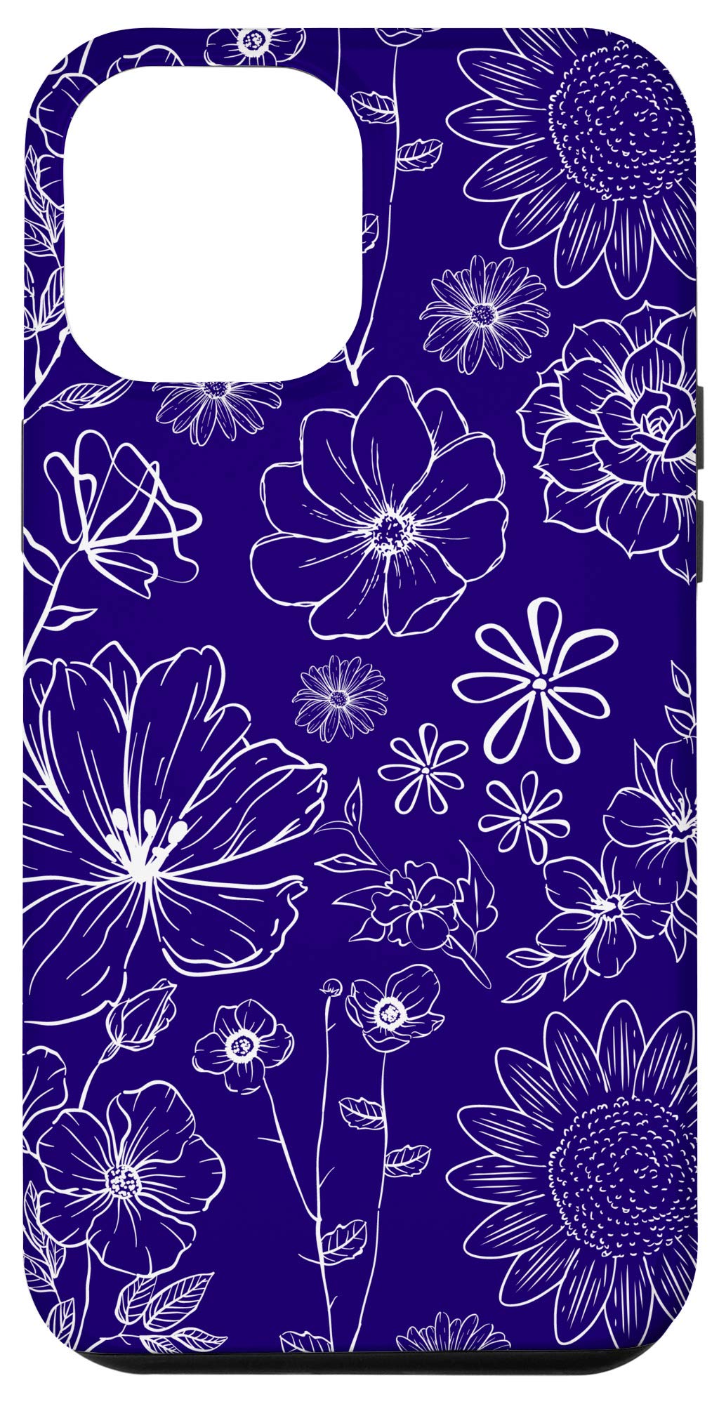 iPhone 12 Pro Max Case - Dark Blue Floral Design with White Wildflowers | Protective Phone Cover for Women & Men | Perfect for Everyday Use, Travel & Gift Giving