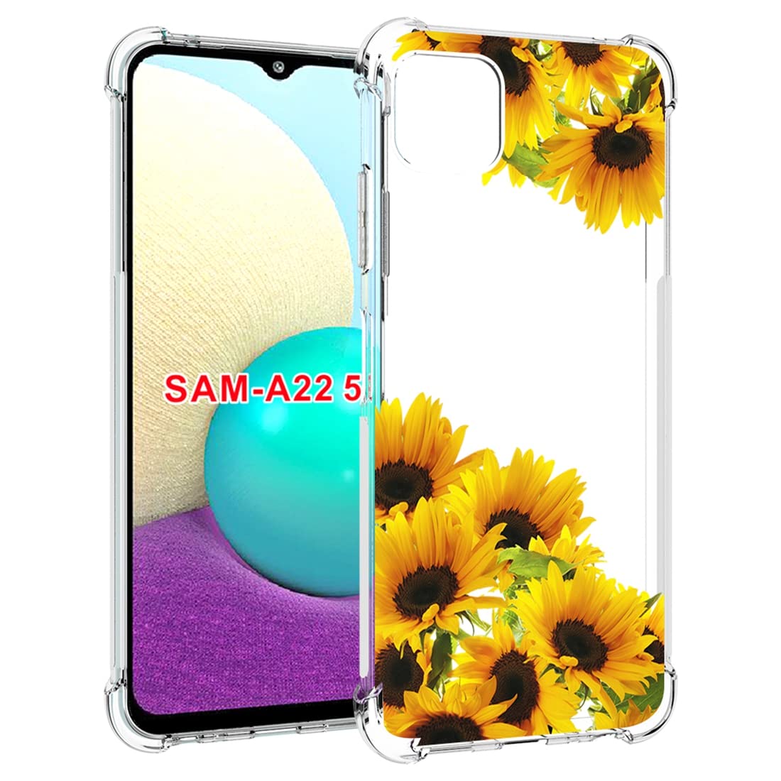 **Cute Clear Slim Shockproof TPU Case for Samsung Galaxy A22 5G / A22S 5G (SM-A226B) - Sunflower Design, Soft Flexible Rubber Protective Cover for Everyday Use & Drop Protection**