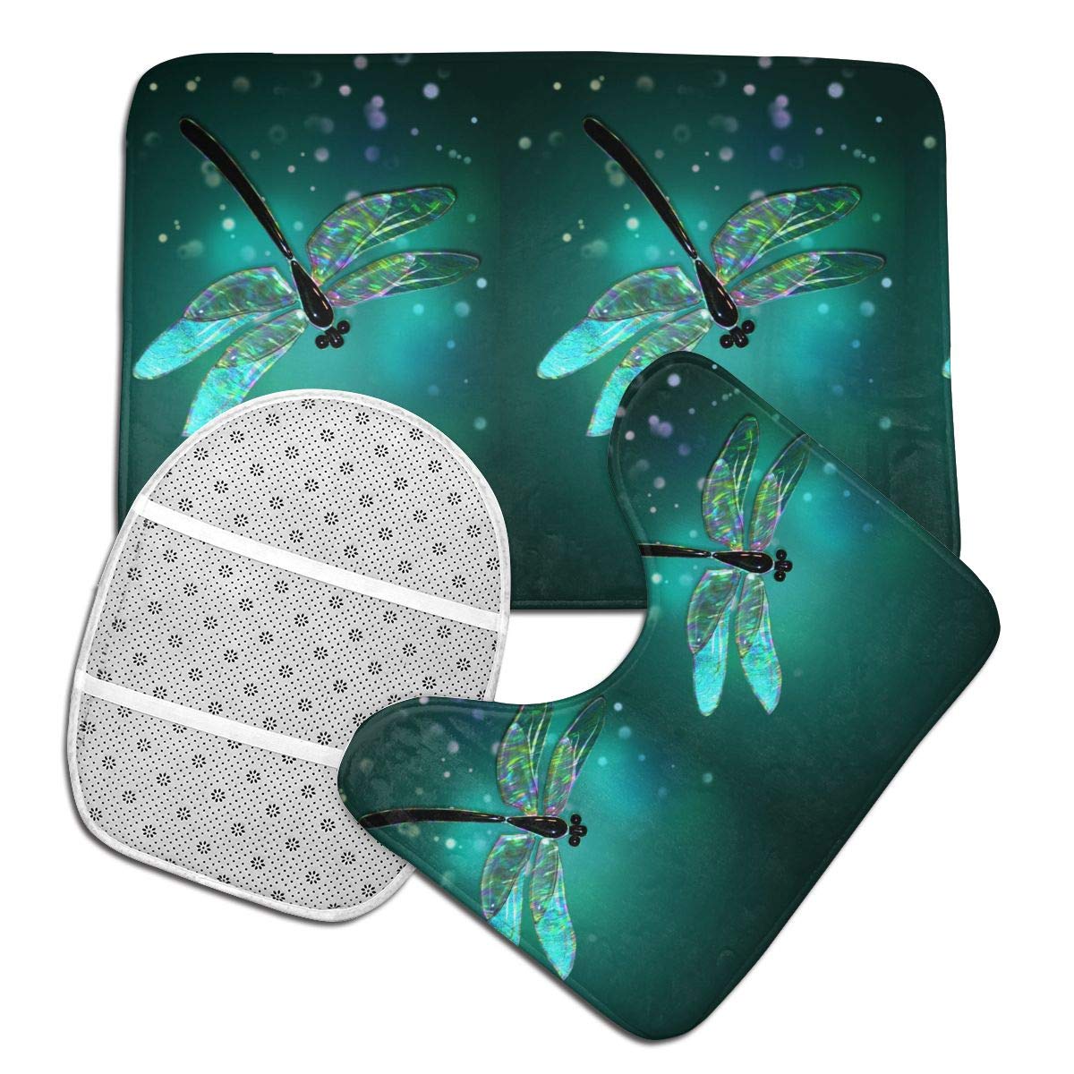 Dragonfly 3-Piece Non-Slip Absorbent Bath Rug Set - 24x36 Inch Washable Soft Bathroom Mats for Shower, Tub & Floor - Perfect for Bathroom Decor & Safety