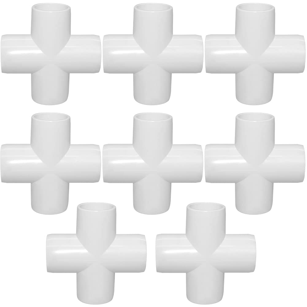 1/2 Inch Cross PVC Fitting 4-Way Connector - Furniture Grade Corner Joints for DIY Furniture, Greenhouse, Shed, Tent & Pipe Connections - Durable Plastic Construction (Pack of 8) - Perfect for Home Improvement Projects & Outdoor Structures