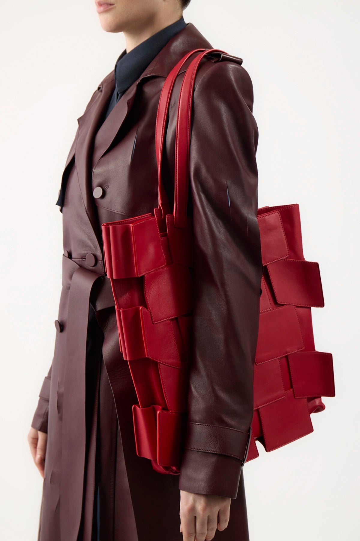Premium Red Topaz Leather Patchwork Tote Bag - Handcrafted Lacquered Finish for Women | Perfect for Work, Travel & Shopping - Stylish & Durable Designer Handbag