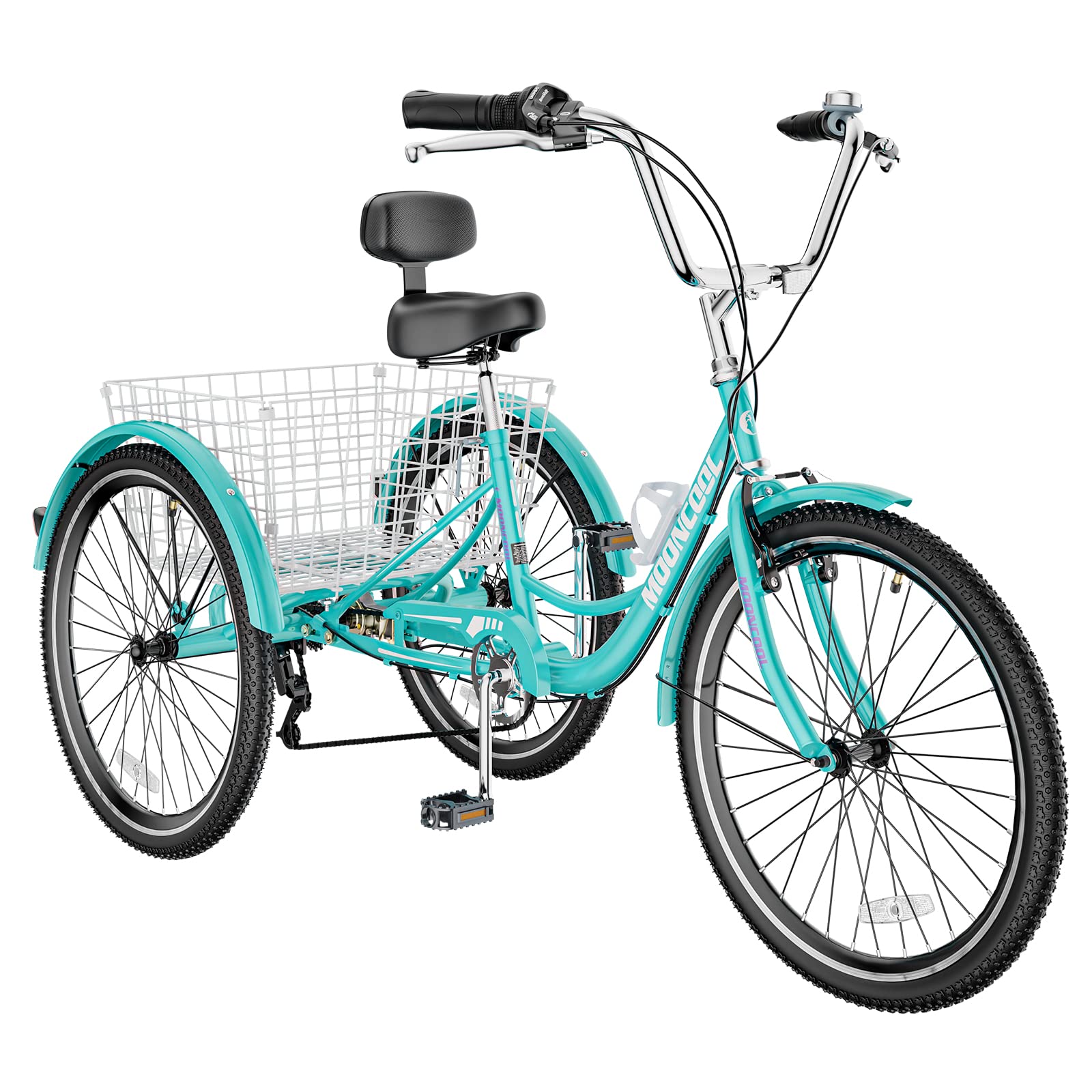 MOONCOOL Adult Tricycle 3-Wheel Bicycle with 7-Speed Gears, 20/24/26 Inch Wheels & Storage Basket - Comfortable 3-Wheeled Bike for Seniors, Women & Men - Perfect for Grocery Shopping, Park Rides & Daily Commuting