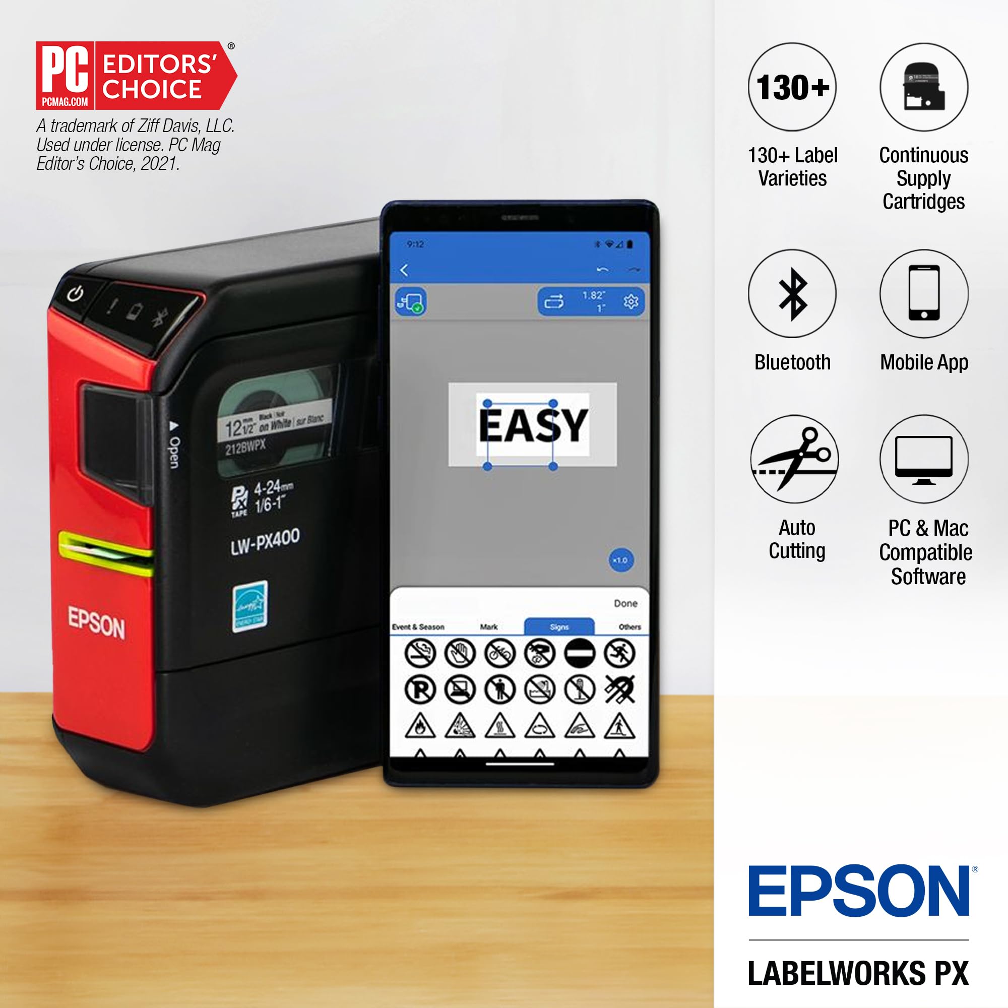 LABELWORKS Epson LW-PX400 Industrial Label Maker Kit - Complete Wireless Label Printer with Accessories, Shrink Tube & Self-Laminating Wrap | Portable for Warehouse, Office & Home Organization | Barcode, Cable & Asset Labeling Solution