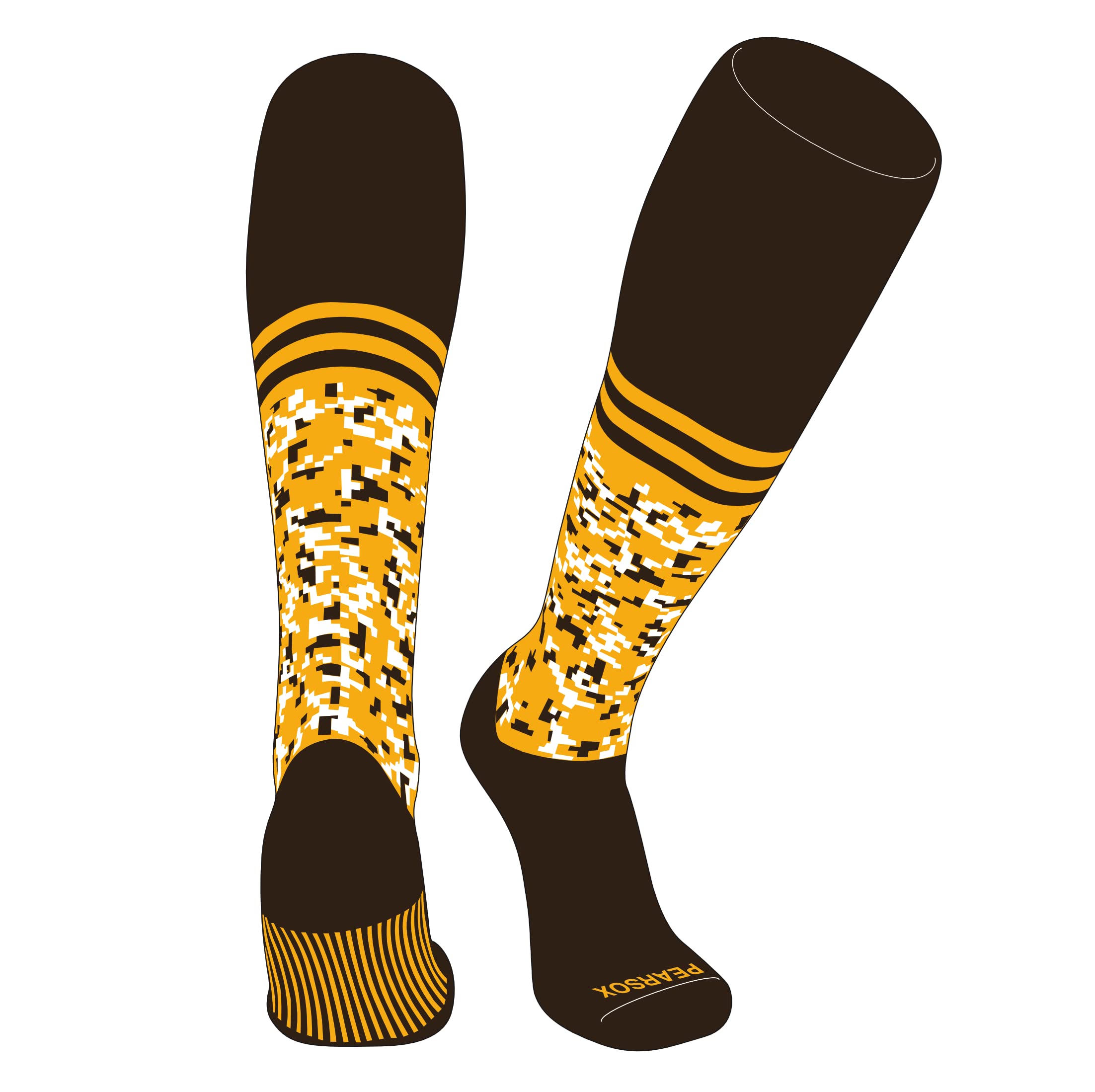 Pear Sox Digital Camo Stripe Knee-High Long Sports Socks for Men & Women - Brown, Gold, White - Perfect for Running, Hiking & Outdoor Activities